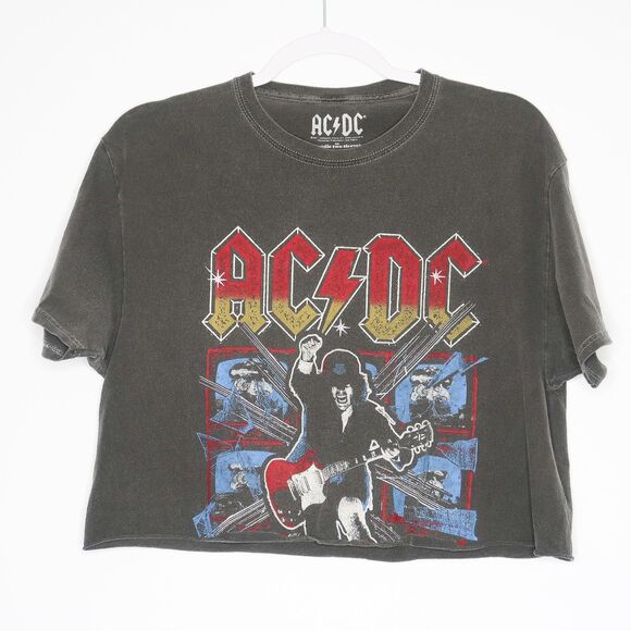 AC/DC Womens Cropped Graphic Tee Size S/M Gray Short Sleeve Shirt Festival Rock - Picture 1 of 4
